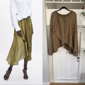 Zara ASYMMETRICAL SATIN Midi SKIRT